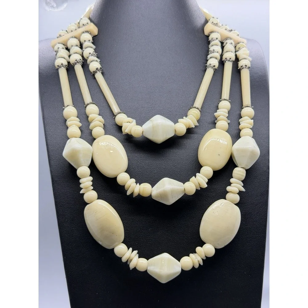 Vintage Multi Strand Glass and Stone Bead Statement 17
